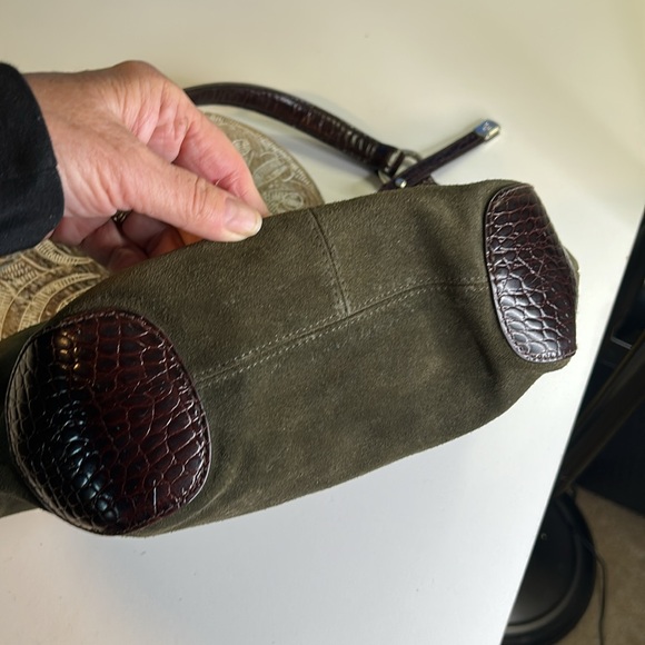 RALPH LAUREN GREEN SUEDE LEATHER, ANIMAL PRINT LEATHER STRAPS PURSE - Picture 10 of 14